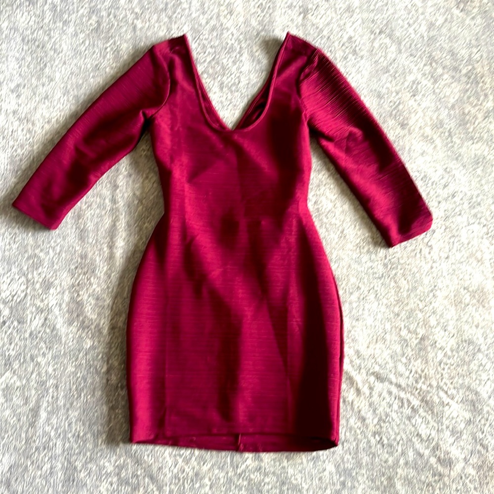 Burgundy long sleeve cross cross back dress Medium